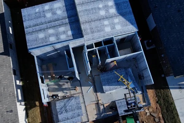 Aerial view of an underconstructed house