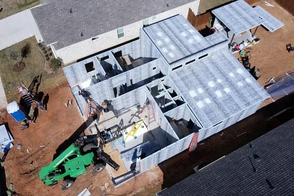 Aerial view of an underconstructed house